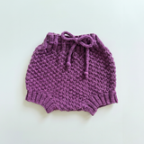 Purple knitted baby bloomers on a light background | Vili Bear NZ