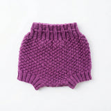 Purple knitted baby bloomers on a light background | Vili Bear NZ