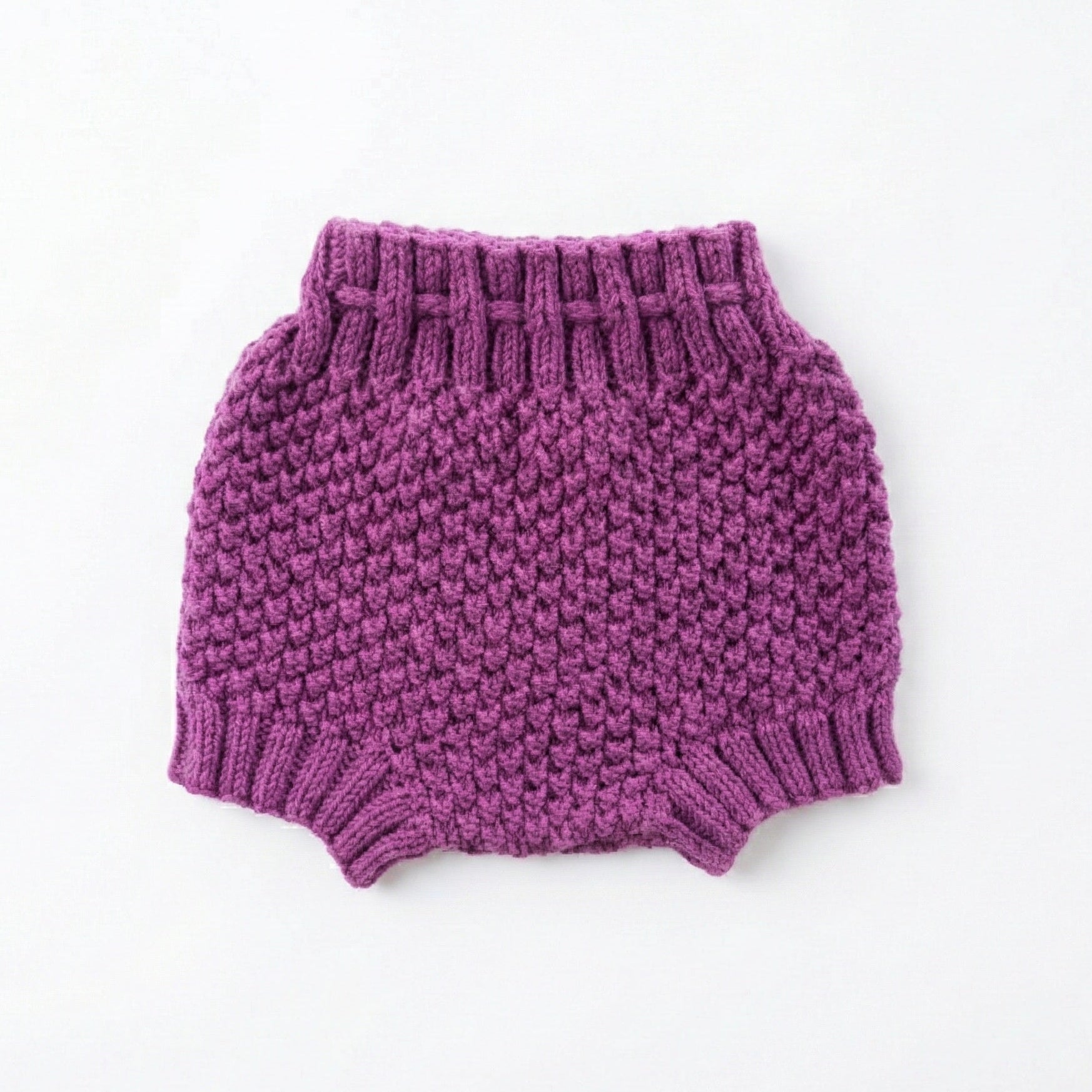 Purple knitted baby bloomers on a light background | Vili Bear NZ