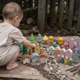 Wooden blocks: crochet houses, forest trees & little people  | Vili Bear Auckland NZ